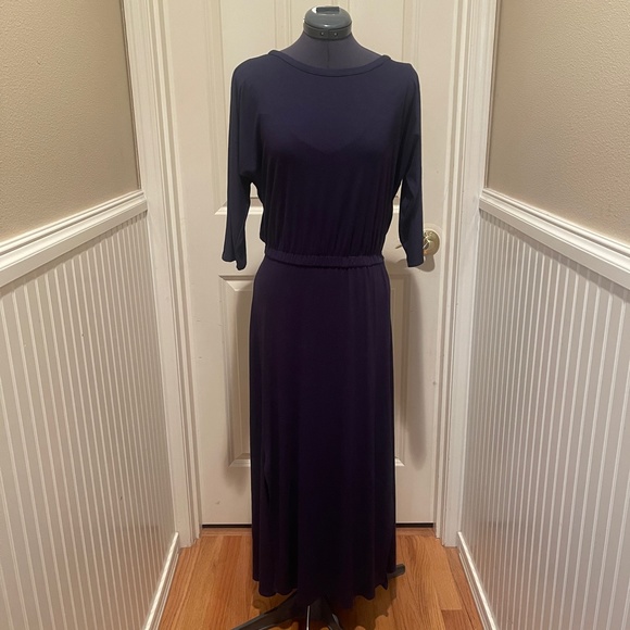 Soft Surroundings Sloane Open Back Cutout Maxi Dress Navy Blue Petite Small EUC - Picture 2 of 8